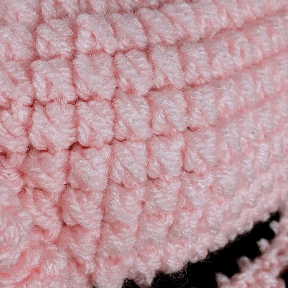 Handmade Crochet Flower Bucket Hat OS Pink Black Coquette Y2K Scalloped Brim - Picture 7 of 10